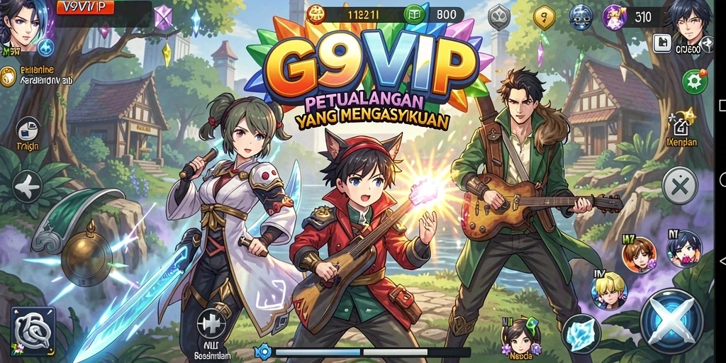Tampilan gameplay G9VIP yang menampilkan karakter anime ikonik.