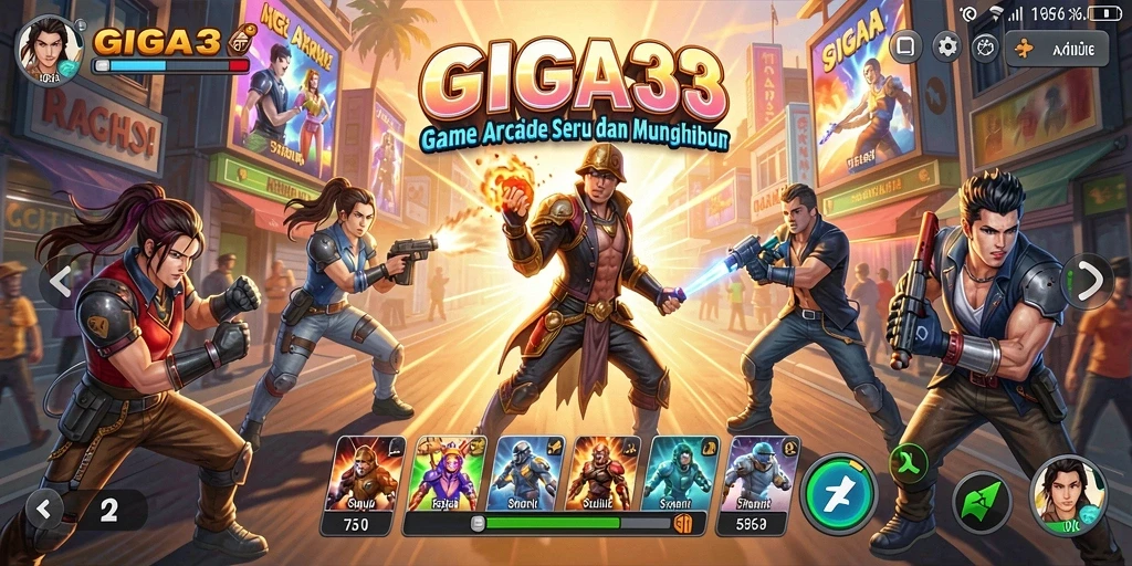 Tampilan screenshot utama GIGA33 yang menunjukkan aksi seru dalam gameplay Arcade.