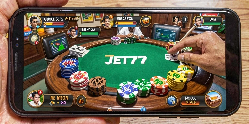 Screenshot JET77 menampilkan gameplay seru QiuQiu dengan antarmuka menarik.