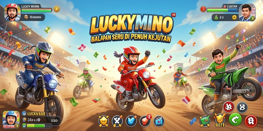 Menampilkan gameplay balapan mendebarkan di LUCKYMINO.