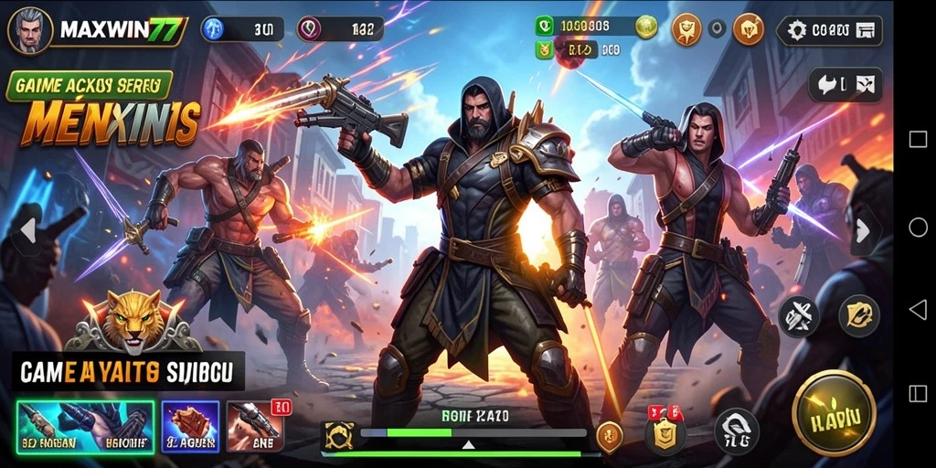 Screenshot gameplay <strong>MAXWIN77</strong> menampilkan aksi mendebarkan di arena pertempuran.