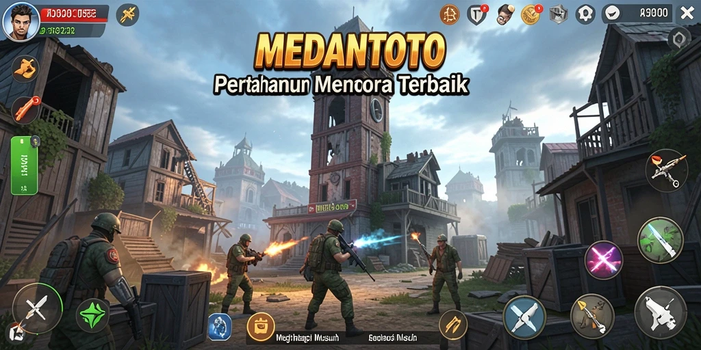 Tampilan gameplay <strong>MEDANTOTO</strong> yang memukau dalam pertempuran Tower Defense.