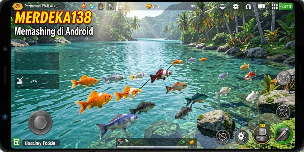 Tangkapan layar menunjukkan gameplay memancing yang mendebarkan di MERDEKA138.