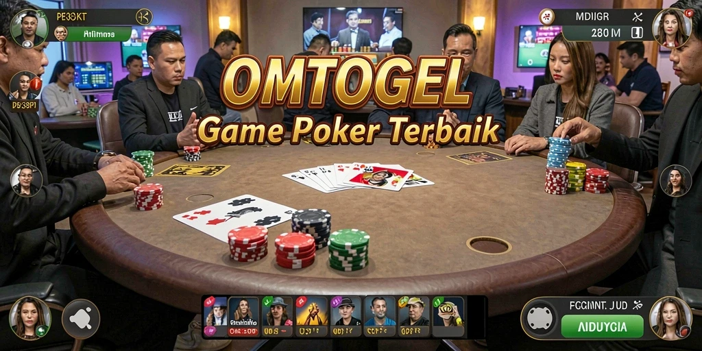 Tampilan gameplay menarik dari OMTOGEL dengan suasana permainan poker.