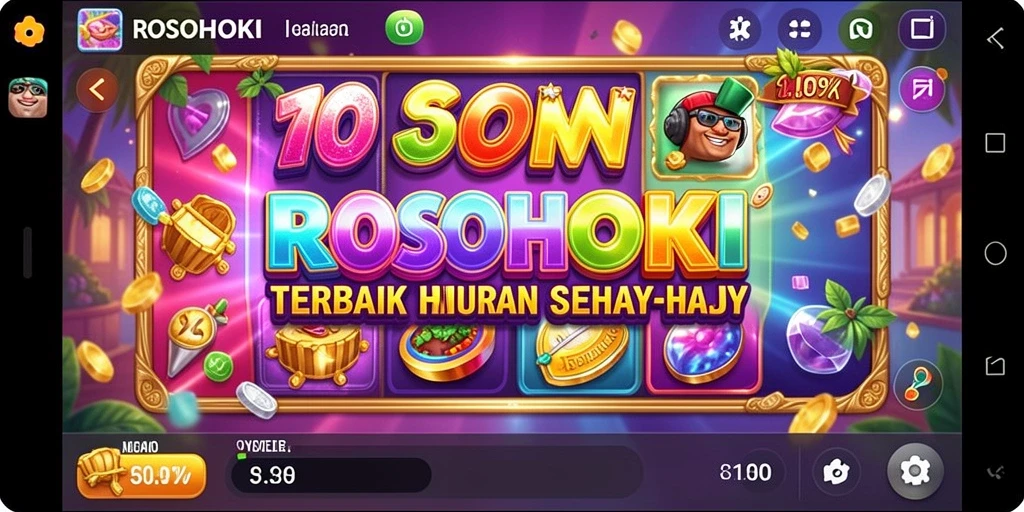 Screenshot gameplay <strong>ROSOHOKI</strong> menampilkan gulungan slot yang penuh warna dan fitur menarik.