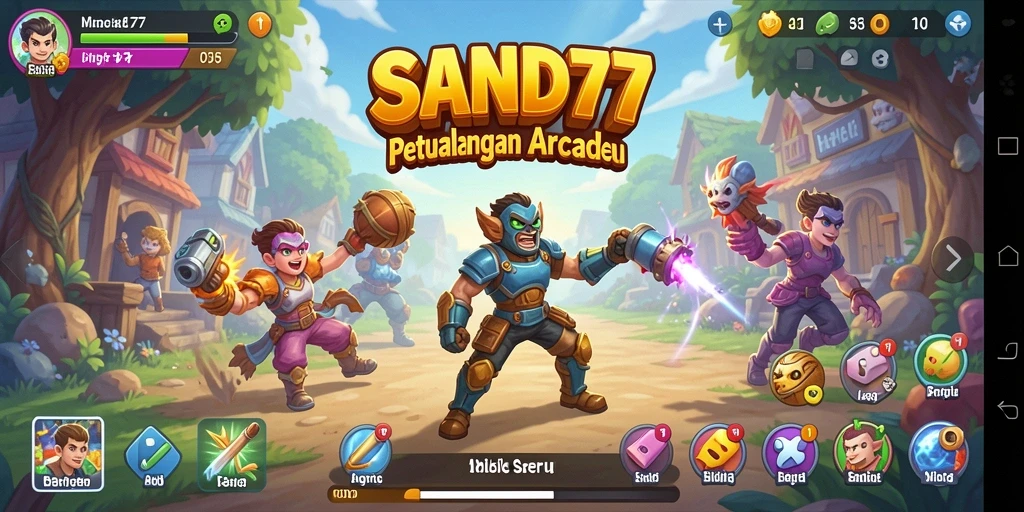 Screenshot gameplay SAND77 menampilkan karakter beraksi di level yang penuh warna.