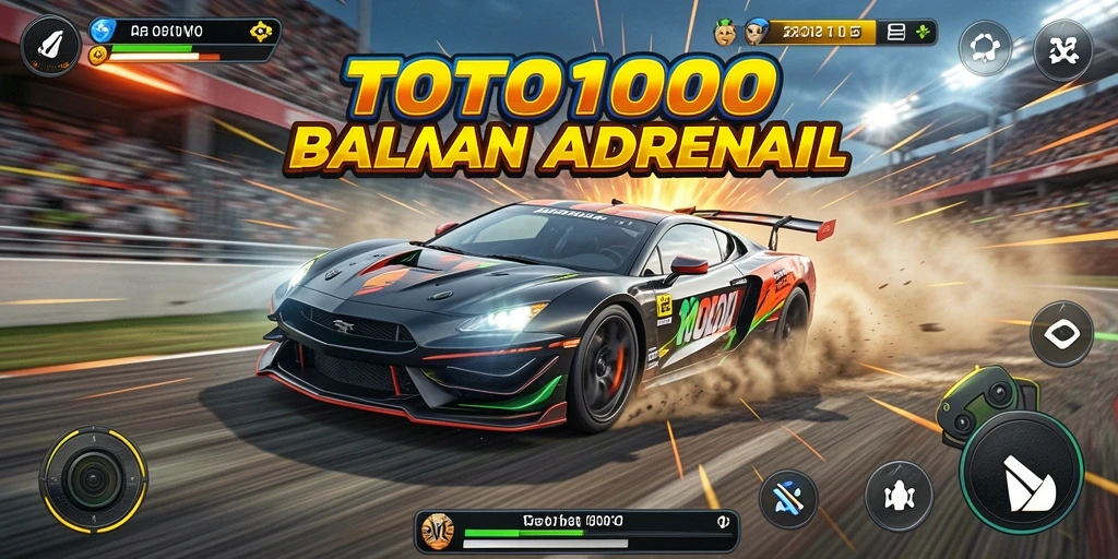 Tangkapan layar utama gameplay TOTO1000 menampilkan balapan mobil yang intens dan menegangkan.