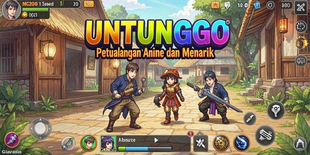 Tampilan gameplay UNTUNGGO menampilkan karakter anime dalam aksi yang seru.